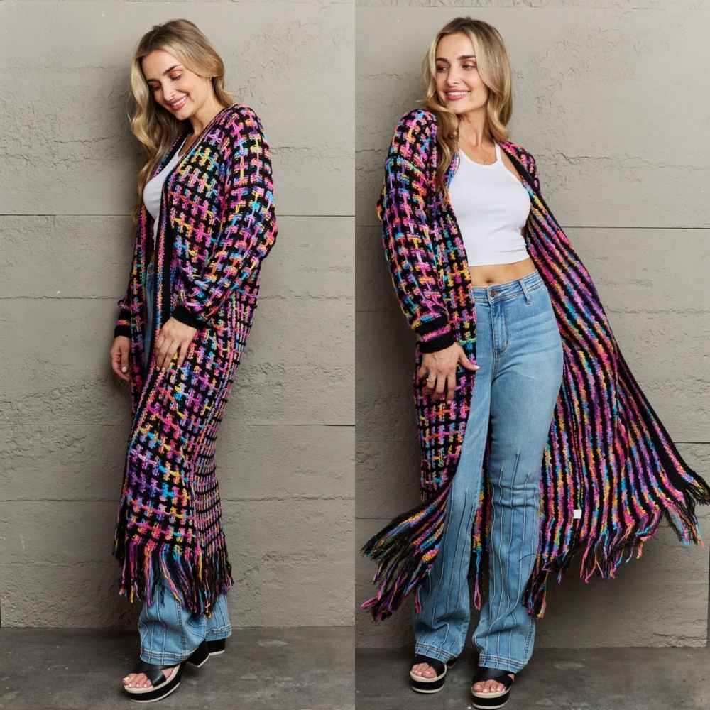 Kaleidoscope Fringe Long Cardigan